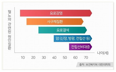 연령별 혈뇨 관련 원인질환 그래프